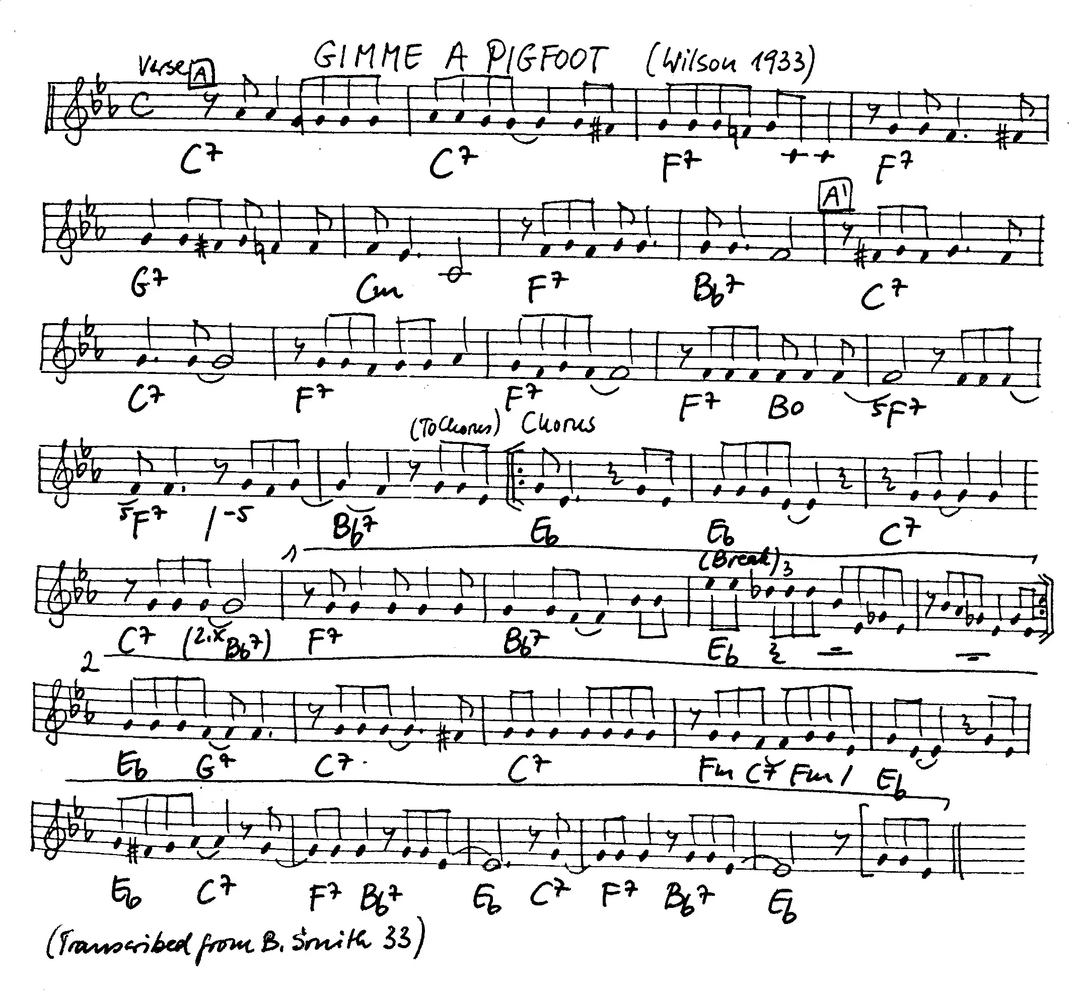 gimme a pigfoot free jazz leadsheet - Courtesy of the Jungle Jazz Band